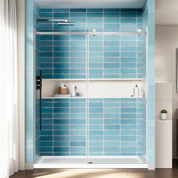 58-60" Wx72 H Frameless Reversible Single Sliding Shower Door, 1/4" Clear SGCC Tempered Glass