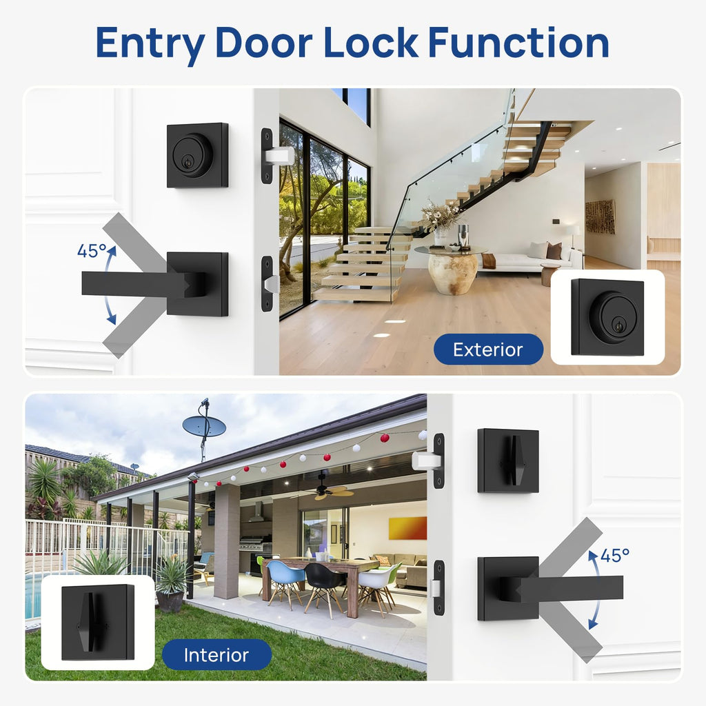 Front Door Lock Set Exterior Door Handle, Matte Black Door Handles with Single Cylinder Deadbolt Lock, Heavy Duty