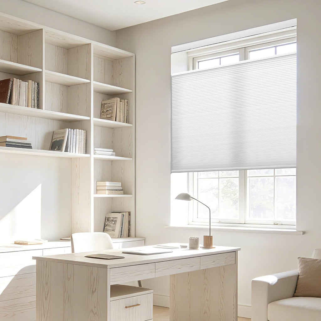 Top Down Bottom Up Cordless Cellular Shades,White, | Pull Down Honeycomb Blinds with Room Darkening Design, Light