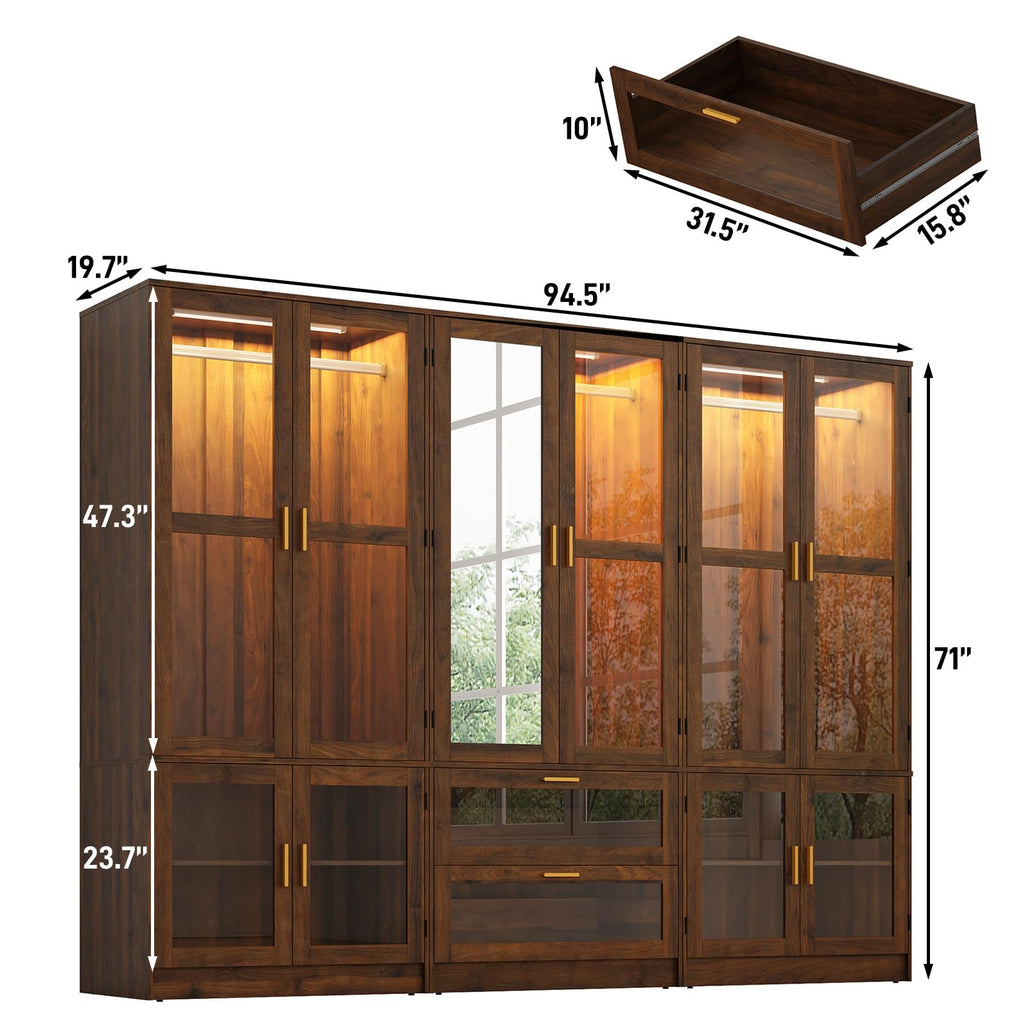 6 Doors Armoire Wardrobe Closet with Sensor LED Light and Mirror