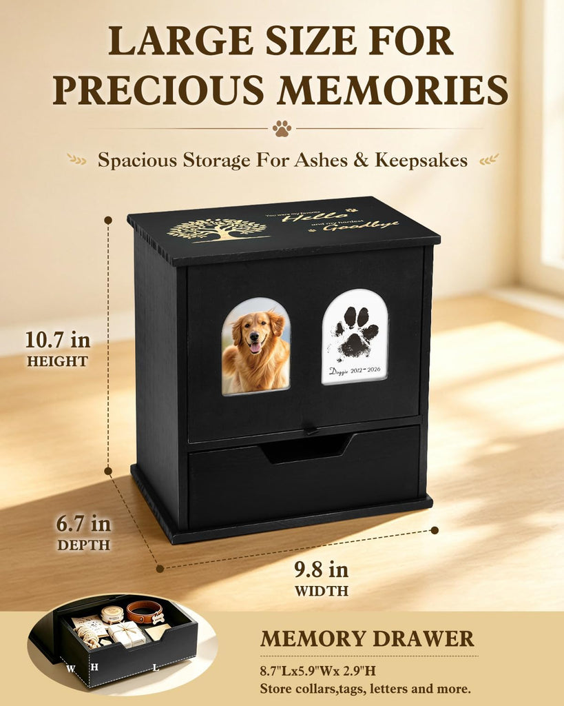 Large Pet Urns for Dog or Cat Ashes with Photo Frame Memorial Keepsake Box