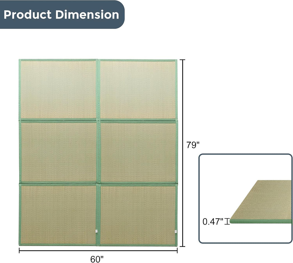 Japanese Tatami Mat, Rush Grass Portable Folding Mat 79"x60"x0.47"