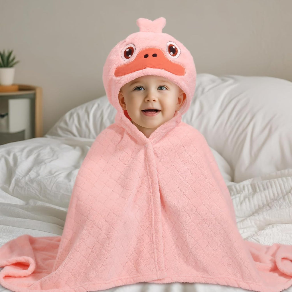 Toddler Bath Towels Age 1-2, Soft Absorbent Animal Hooded Towel for Kids Girls, 2 Pack 50" x 32" Large Thick Baby