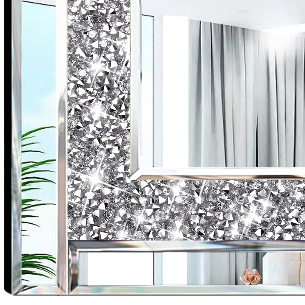 Crystal Crush Diamond Silver Mirror 12'' x 12'' 2PCS,Frameless Stylish Gorgeous Diamond Decor Glam Glass Mirror.