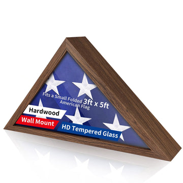 Wooden Flag Display Case for 3'x5' Folded American Flag (Not for Burial), Military Veteran Shadow Box With HD
