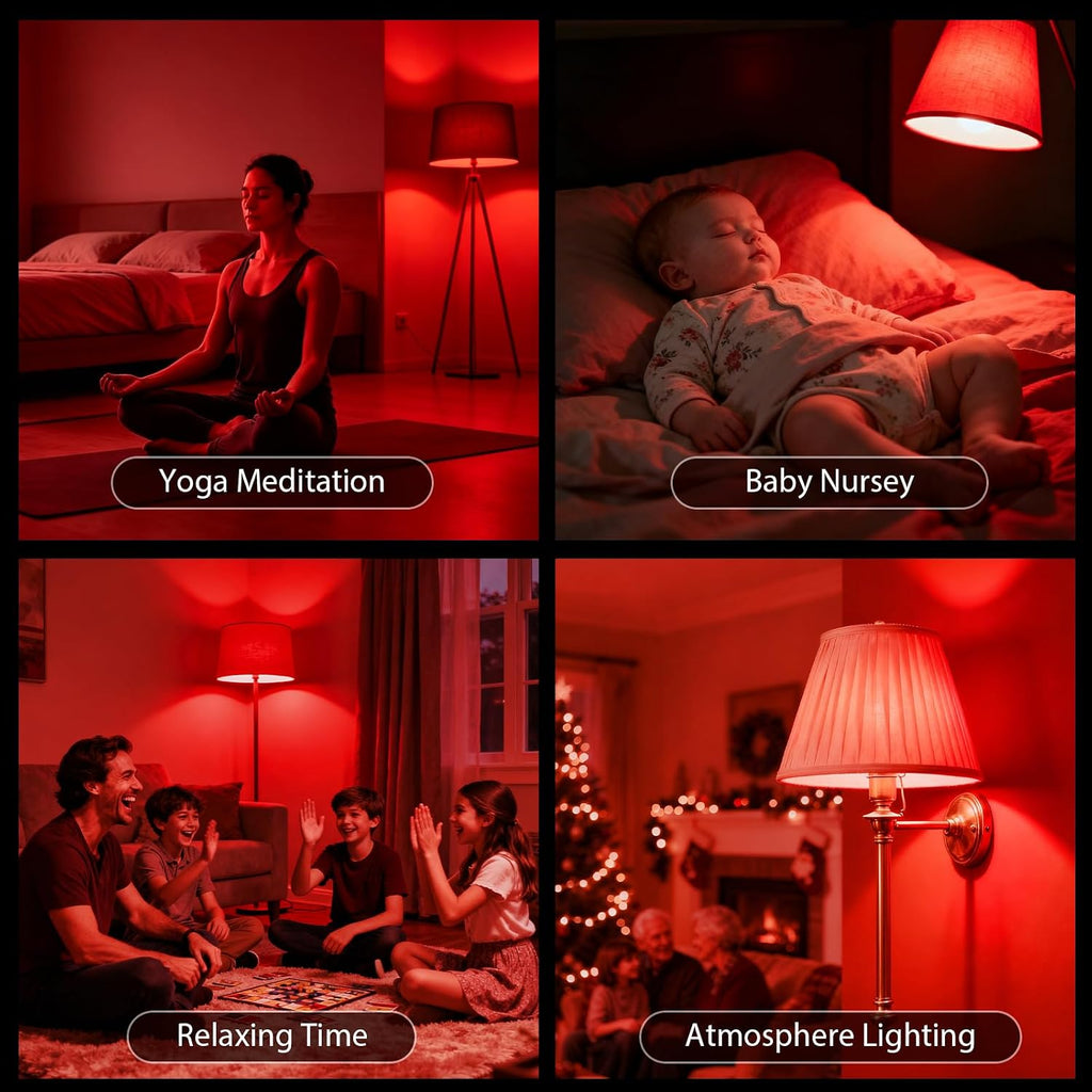 Red LED Light Bulbs for Sleep Dimmable, 60W Eq Bedroom Lamp, 4 Pack