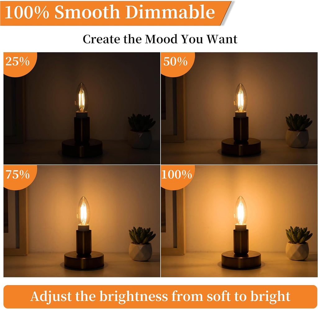 Dimmable E12 LED Candelabra Light Bulbs 2W,2700K Warm White,200 Lumens