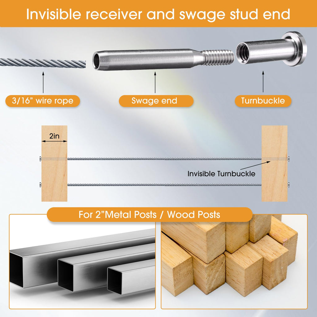 80 Pack 3/16" Stainless Steel Cable Railing Hardware Kit, Silver