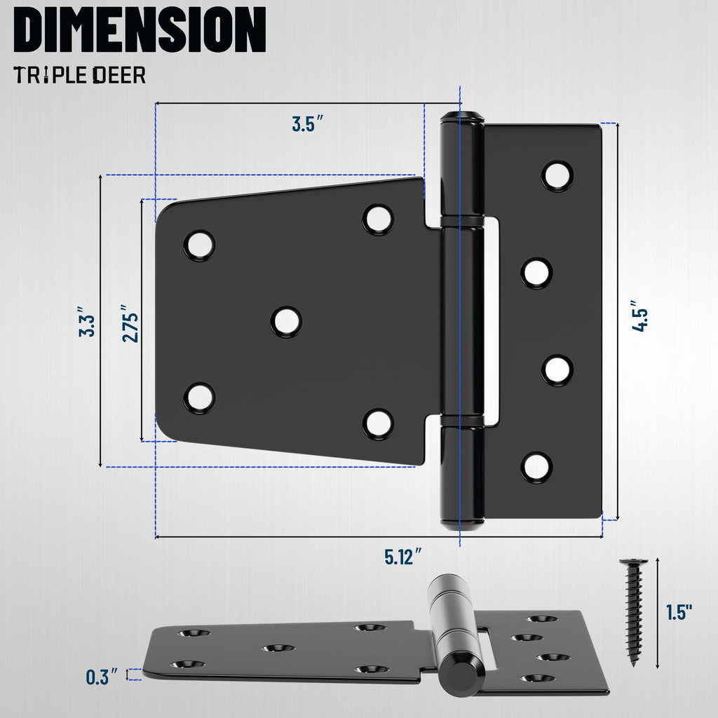 3.5 Inch Heavy Duty Gate Hinges, 2 Pack Extra Thick Black Iron Door Hinges