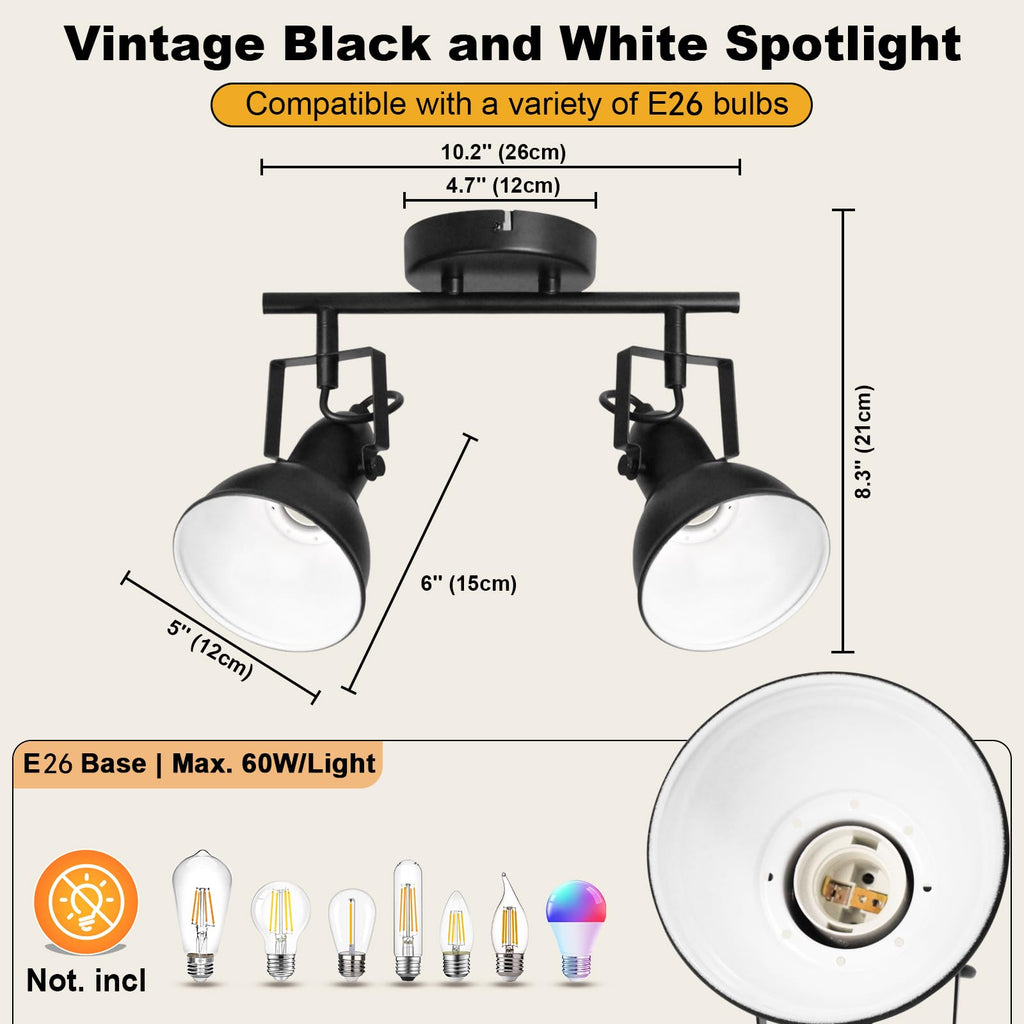 LED Track Lighting Fixtures, Rotatable 2-Light Spot Light Black