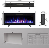 48" Electric Fireplace, Recessed, Wall Mounted and Freestanding Fireplace Heater, Adjustable Flame Color