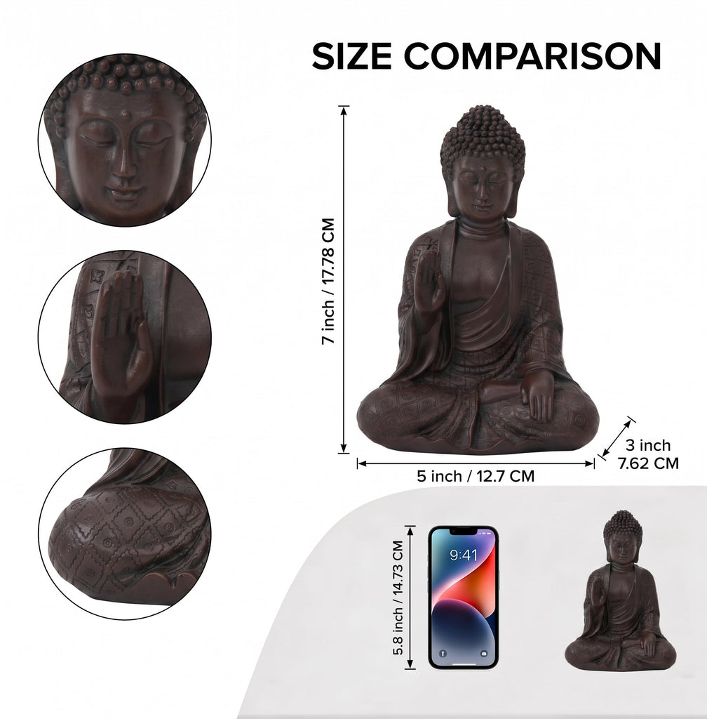Buddha Statue Decor, Buddah Statute Zen Decoration, Meditation Buddha Decor Brown 7 inch