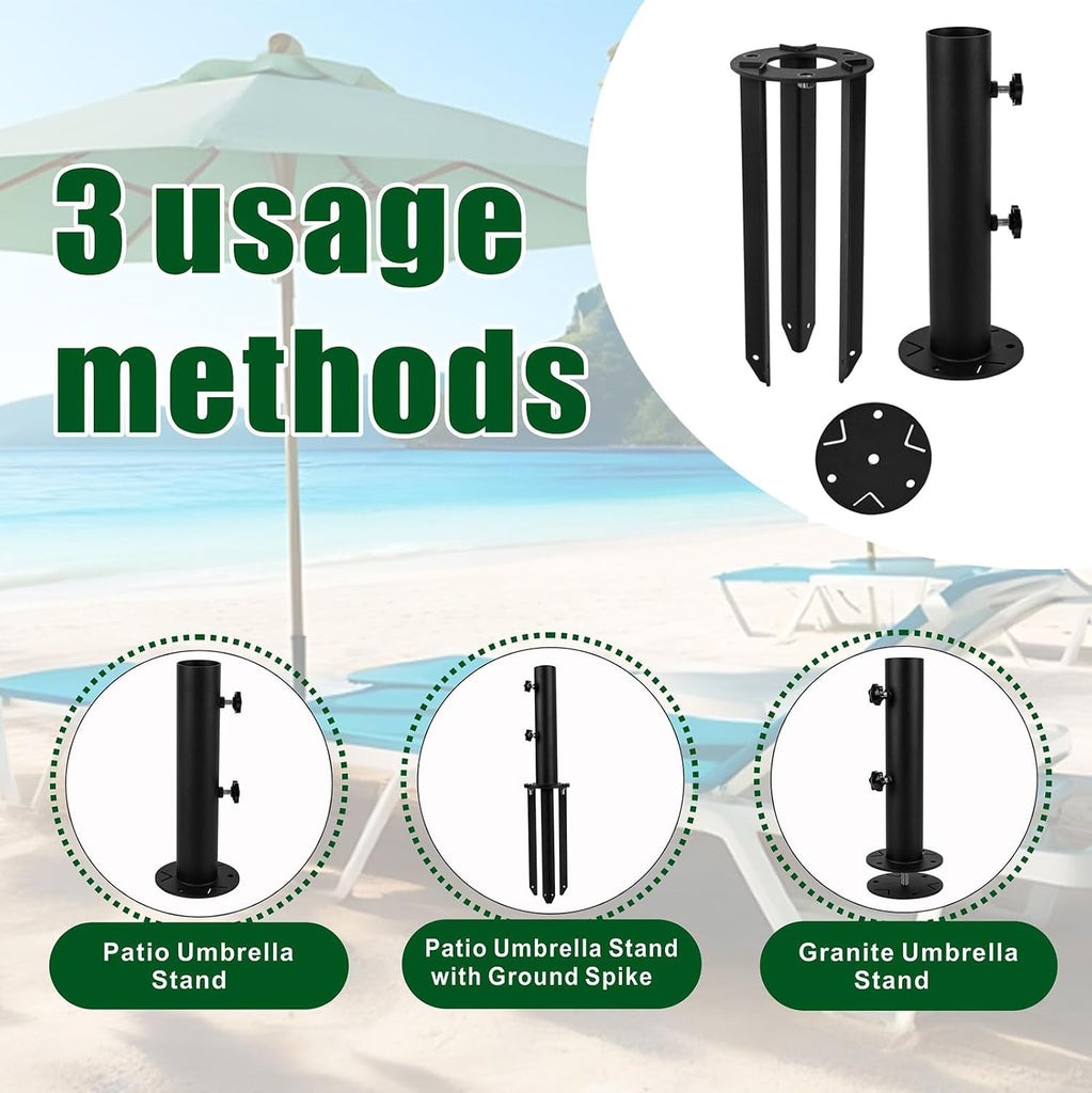 Patio Umbrella Stand Base,Heavy Duty Outdoor Umbrella Holder with 3 Ground Spikes for Stability