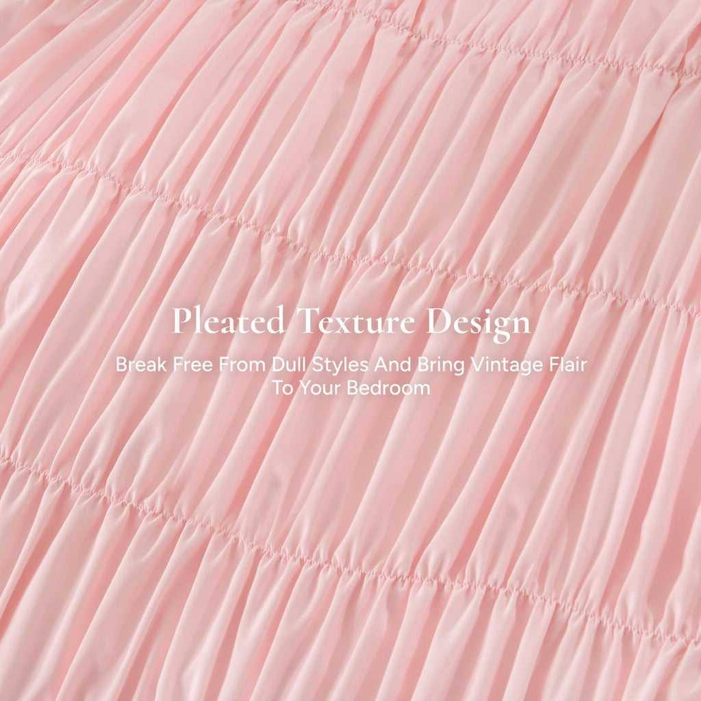 Ruched Pink Comforter Sets, 7 Pieces Ruffle Bed in a Bag