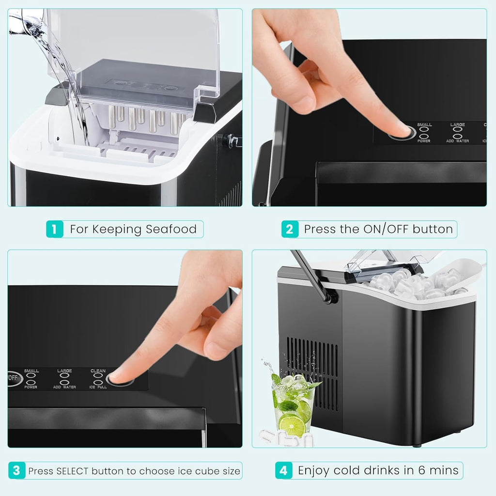 Countertop Ice Maker Machine with Handle, Auto-Cleaning Portable Ice Maker with Basket & Scoop, 26lbs in 24Hrs & 9