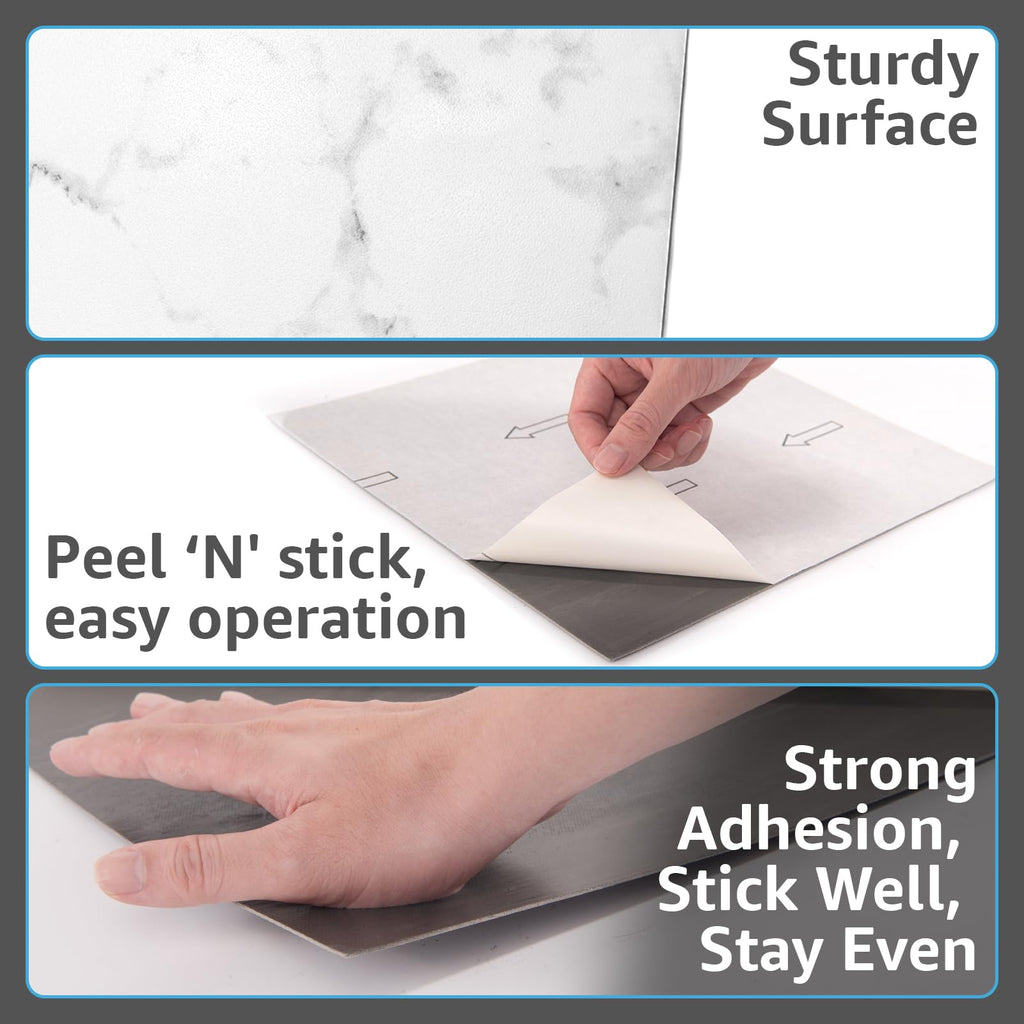 30-Pack Peel and Stick Vinyl Floor Tiles, Black & White Marble