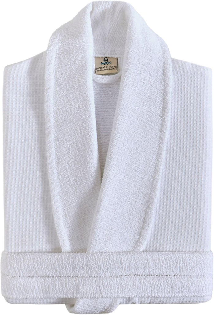Cotton Waffle Bathrobe, Luxury Spa Hotel Shawl Collar Robe for Women & Men, Plush Terry Inside