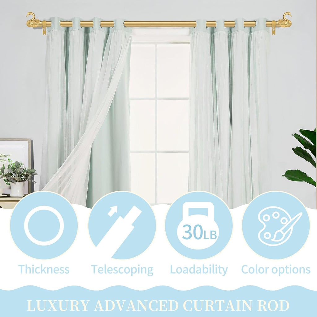 Gold Curtain Rods for Windows 48 to 84 Inch(4-7ft),1 Inch Adjustable Curtain Rod,Heavy Duty Window Rods,Decorative