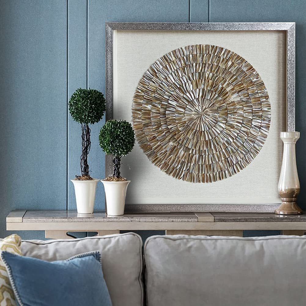 24"x24" Handmade Coastal Capiz Shell 3D Shadow Box Framed Wall Art