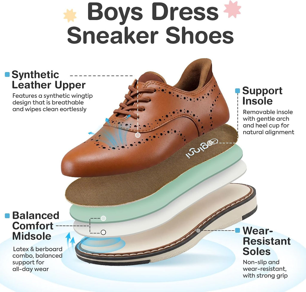 Boys Slip-On Dress Shoes, Kids Breathable Casual Oxford Sneakers