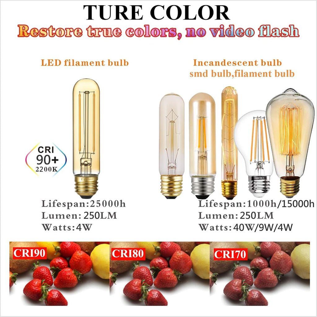 T10 Tubular E26 Light Bulb,Dimmable,Amber Light Bulbs,4w 2200K