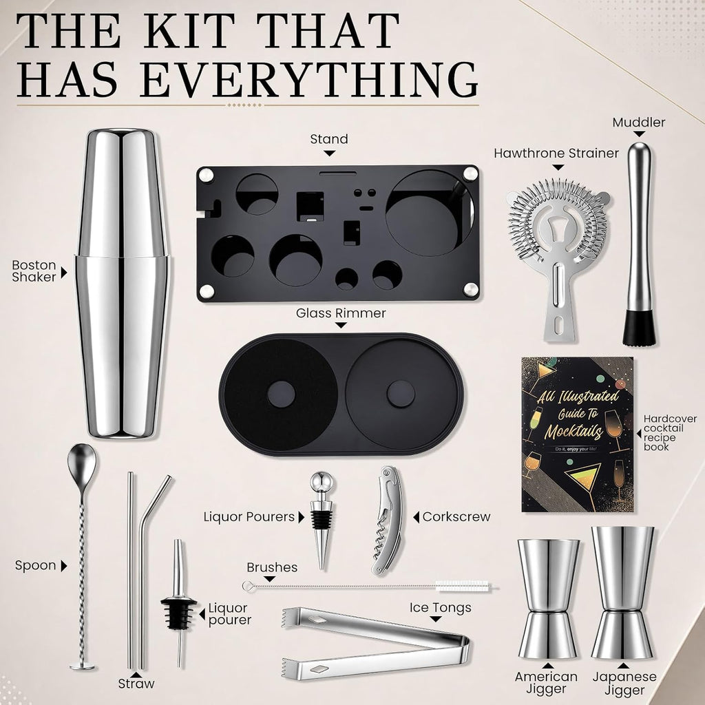 Cocktail Shaker Set Mixology Bartender Kit with Stand - Set of 18