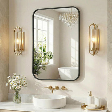 Bathroom Mirror for Over Sink, 20x28 Inch Wall Mount Mirror with a Rounded Rectangle and Matte Metal Frame
