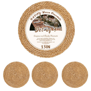 13in Round Fall Placemats Set of 4, Woven Chargers for Dinner Plates
