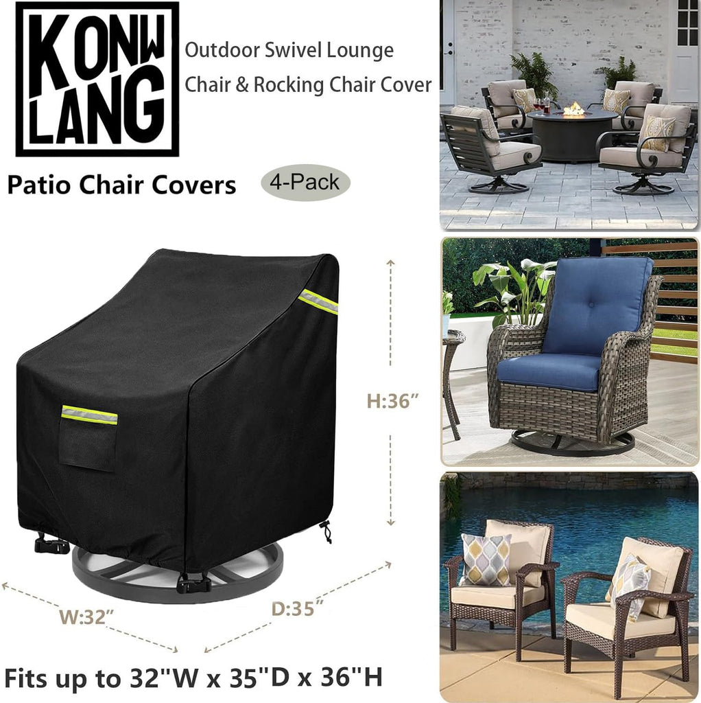 Outdoor Swivel Lounge Chair Cover 4 Pack, (32W x 35D x 36H inches ) 100% Waterproof Heavy Duty Outdoor Chair Covers