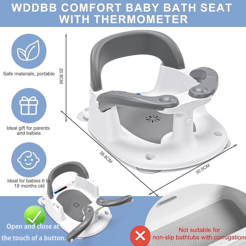 Bath seat for Babies 6 Months & up, 360° Stable Toddler Bath Chair with one-Touch Button, Back Hollow Design, Water