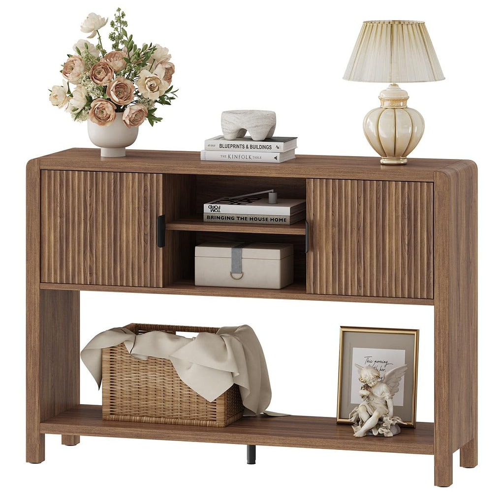 Farmhouse Console Table with 2-Door Cabinet, Retro Entryway Table with Storage Shelf, 43.31 inch Sofa Table Buffet