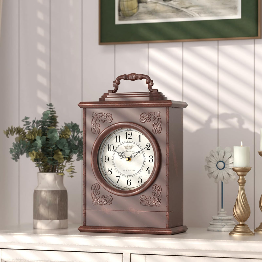 Vintage Mantel Clock with Hidden Safe, Antique Brown Style