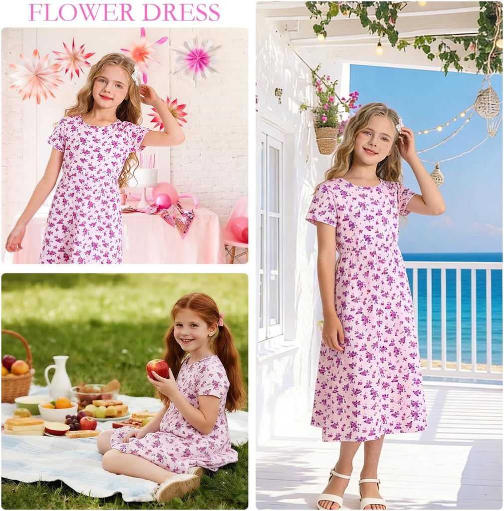 Girls Dresses Casual Maxi Dress Floral Print Dress for Girls