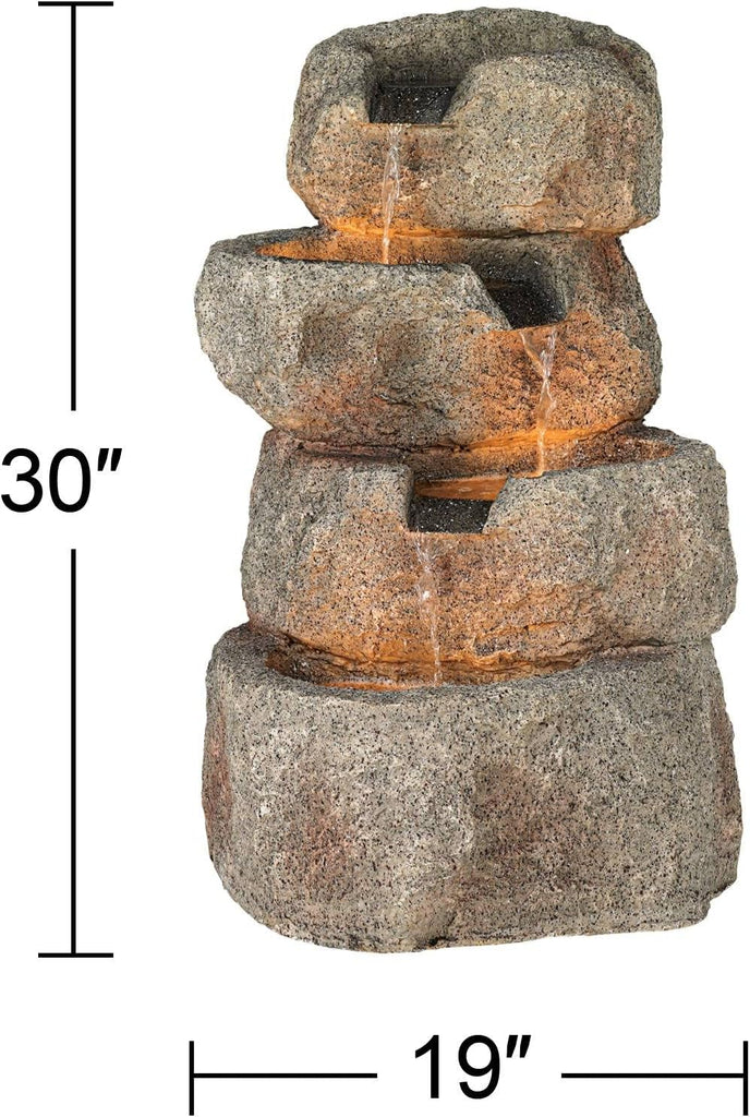 Glacial Rock Zen 30" High Large Rustic Indoor Outdoor Decor Faux Stone Floor Fountain with Light LED Standing