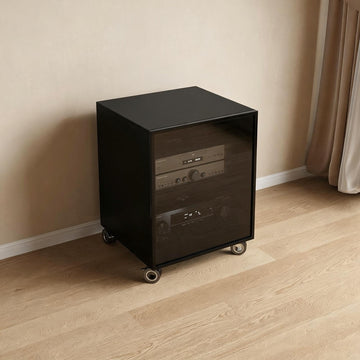 Audio Rack 2/3/4 Tier AV Stand with Wheels, Wood Shelf, Glass Door