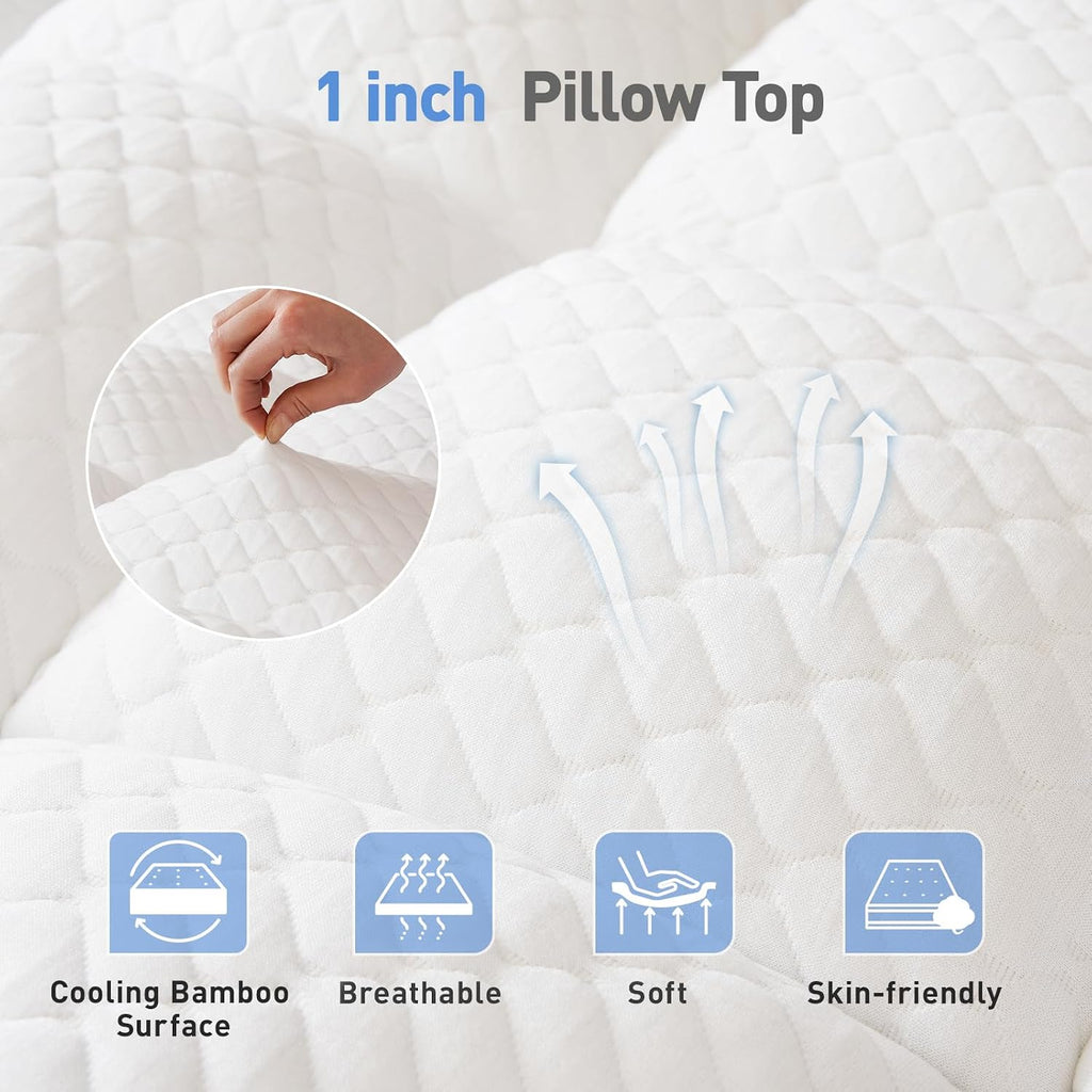 Dual Layer 3 Inch Memory Foam Mattress Topper Queen Size, 2 Inch Cooling Gel Memory Foam Plus 1 Inch Pillow Top