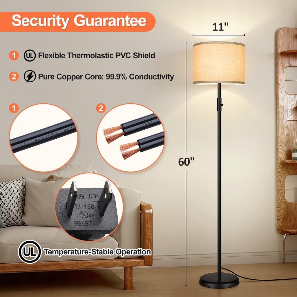 Floor Lamp Simple Design with Shade, Small Tall Lamps Bedroom Office Dining Room Kitchen-Black