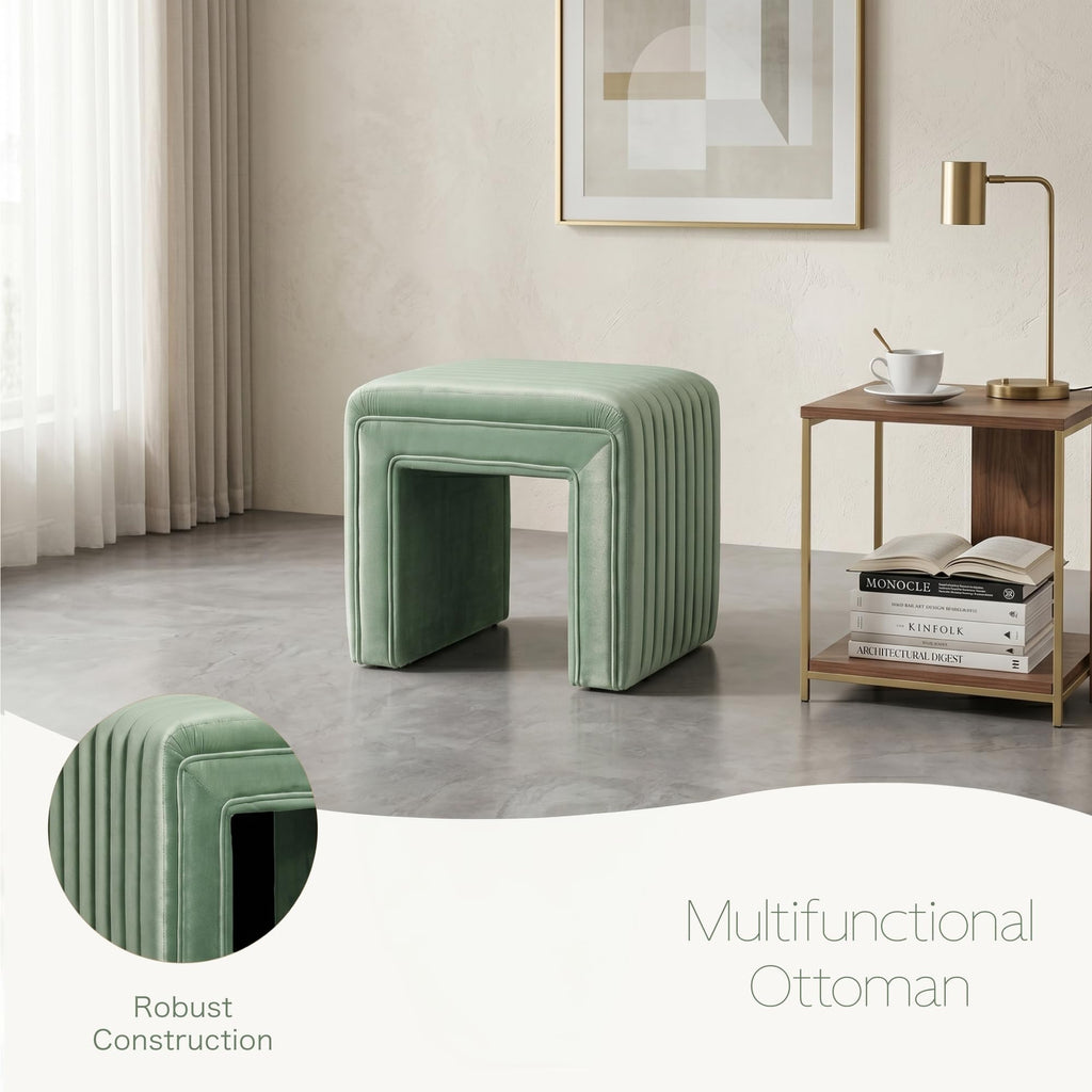 Vanity Stool Chair, Modern U‐Shaped Vanity Stool, Fully Assembled Velvet Ottoman Foot Stool, Decorative Accent Stool