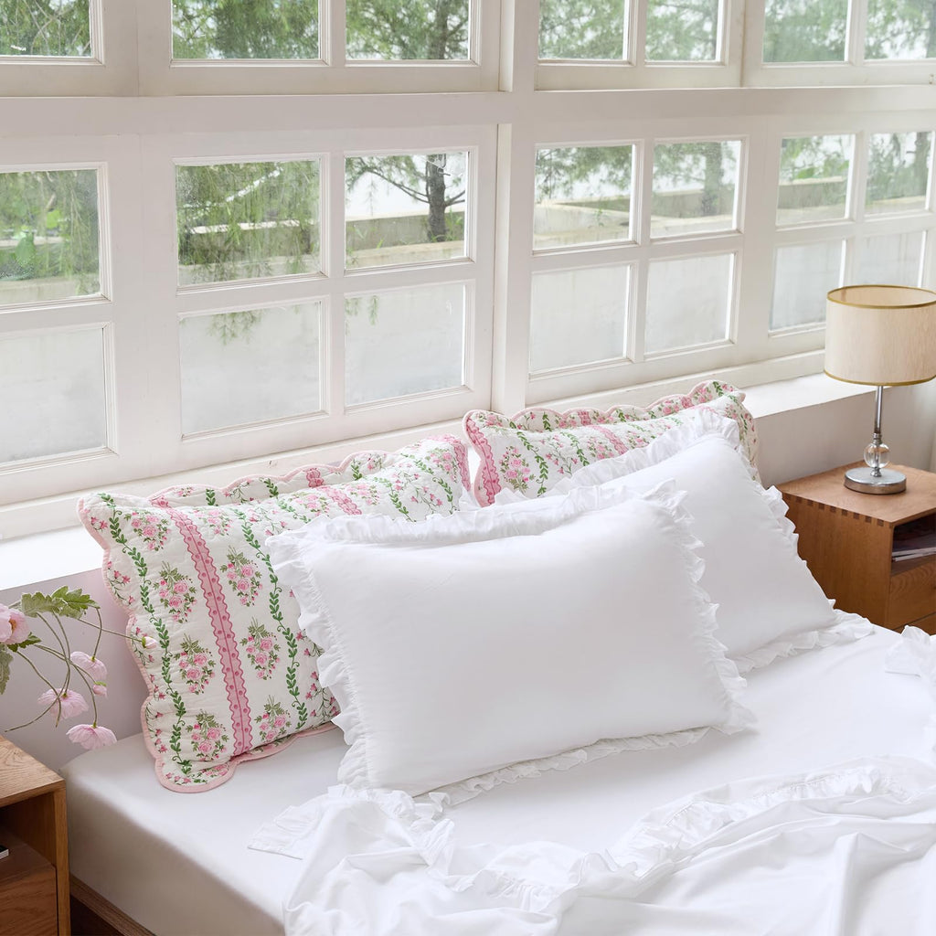 White Cotton Percale Ruffled Bed Sheet Set Sheets 4Pcs