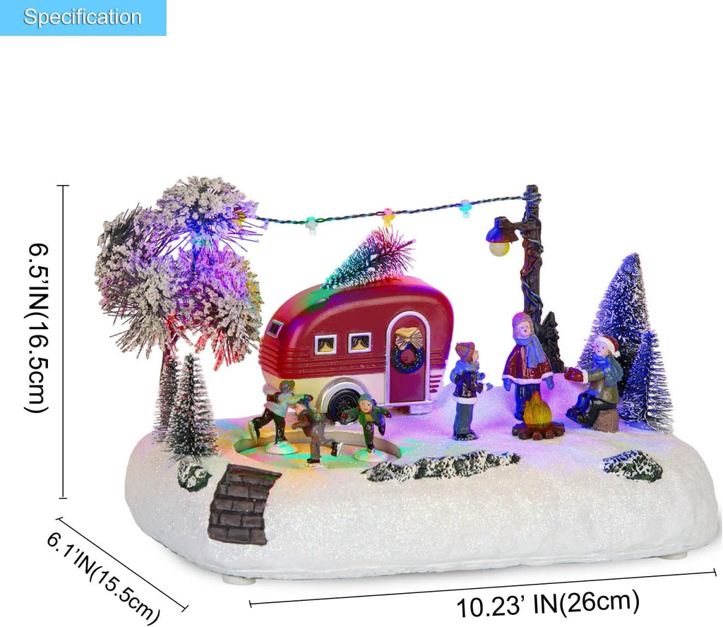 Animated Christmas Camper Village Building and Skating