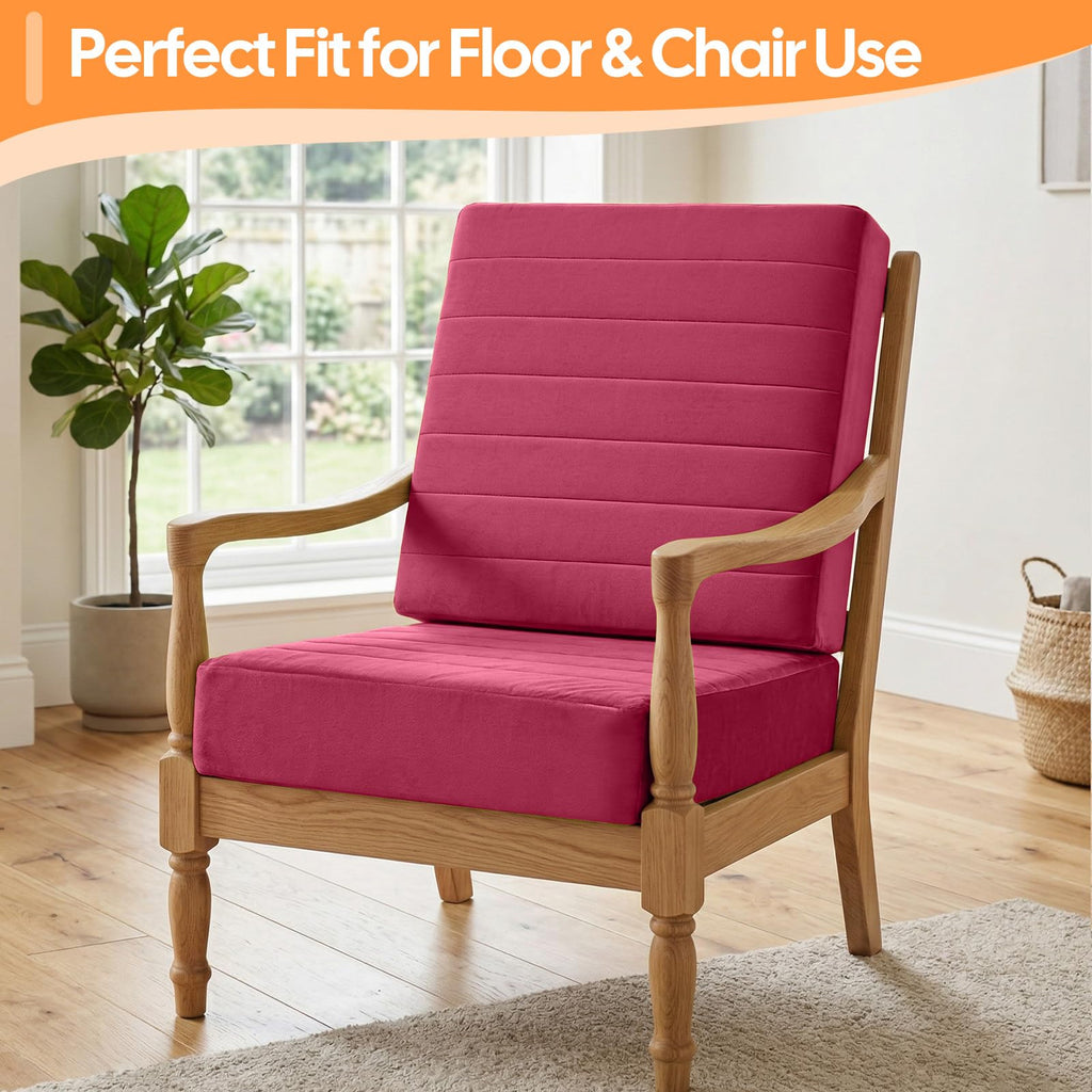 24 Inch Square Floor Pillow for Adults, Wine Thick Foam Cushion