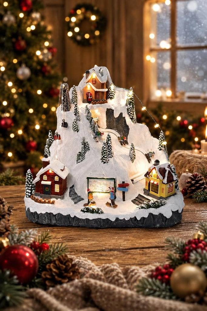 Christmas Village Ski Resort Animated Led Lights with Moving Skiers