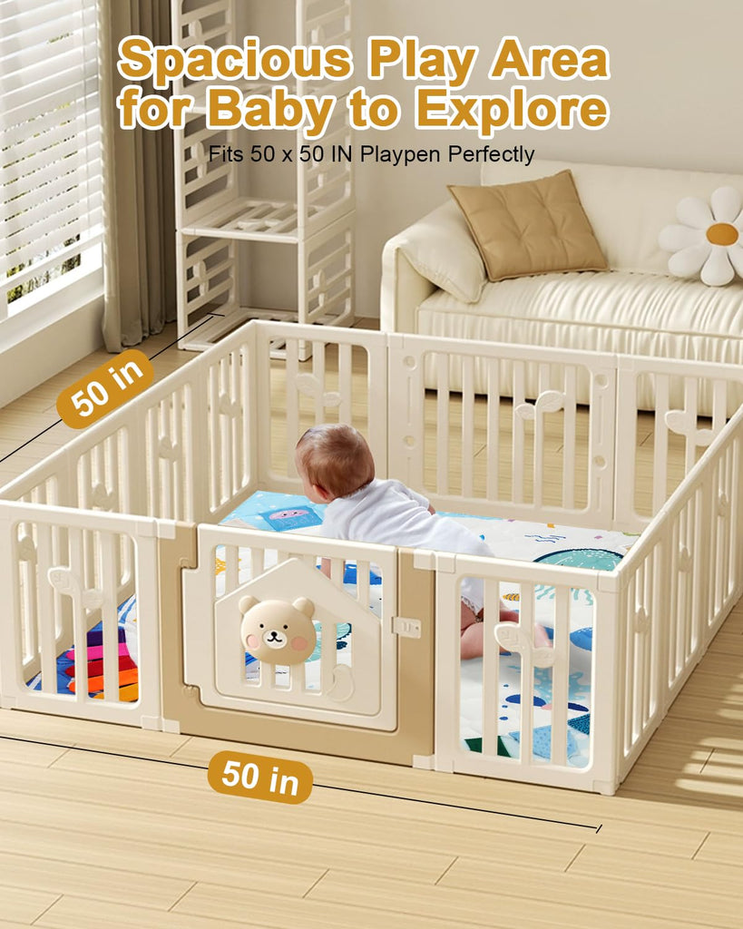 Premium Foam Baby Play Mat 50x50, 4 Developmental Zones Play Mat with Removable & Machine Washable Cover, Extra Thick