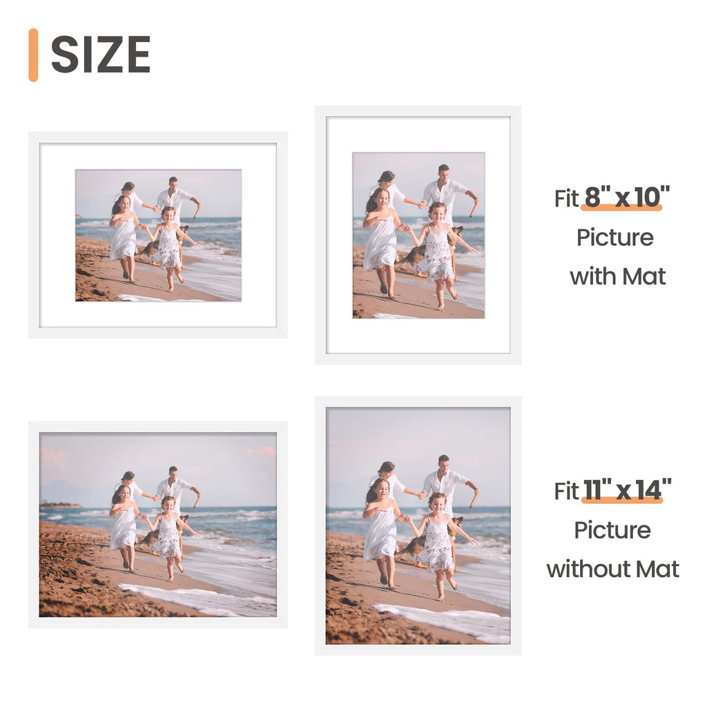 11x14 Picture Frame, Gallery Glass Photo Frames Set of 3, White