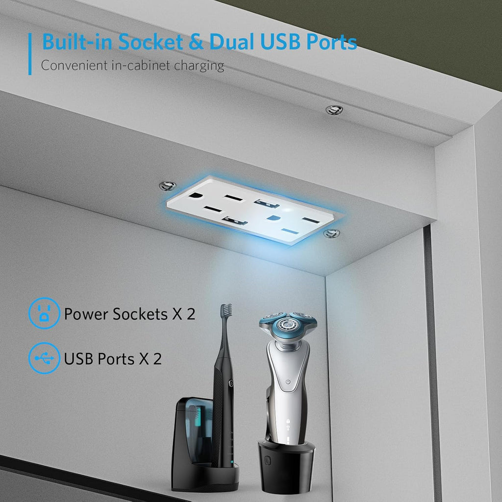 16"x26" LED Medicine Cabinet with Mirror, Recessed or Surface | Silver aluminum lighted mirror cabinet with shaver
