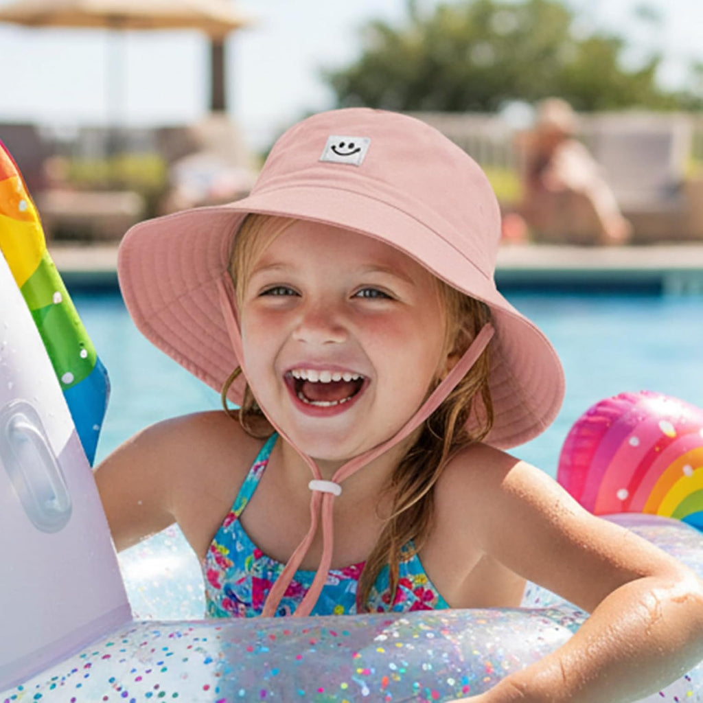 Kids Sun Hat Smile Face Bucket Hat Toddler Hat Wide Brim Adjustable Strap