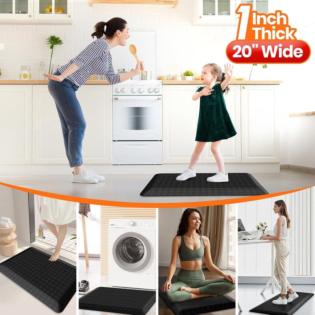 1" Thick Kitchen Mats for Floor, Water Resistant Floor Rug,Black/32" x 20" | Non-slip, Heavy Duty, Anti Fatigue