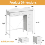 Small Desk with 5 Fabric Drawers, 33 Inch Writing Desk, Simple PC Desks for Small Place
