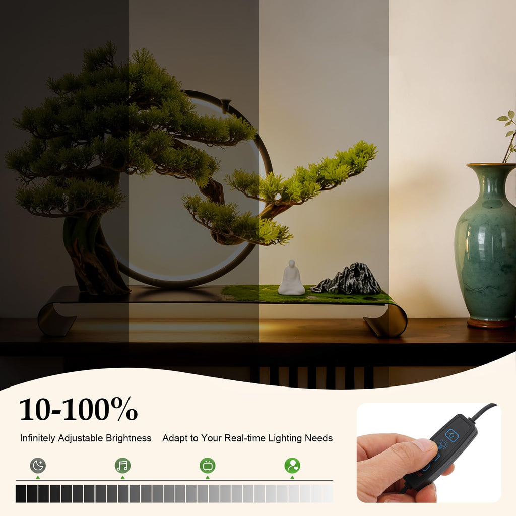 Realistic Simulation Bonsai, Zen Artificial Welcome Pine Bonsai LED Lamp 10%-100% Brightness, Artificial Bonsai Pine