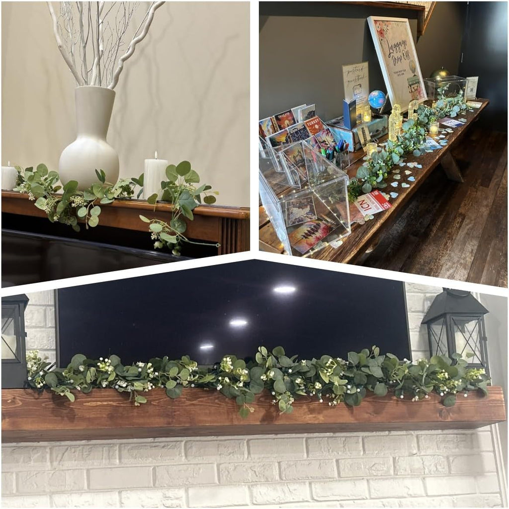 Eucalyptus Garland, 6FT Green Garland with Flowers, Artificial Faux Greenery Vines for Wedding Party Table - Set of 4